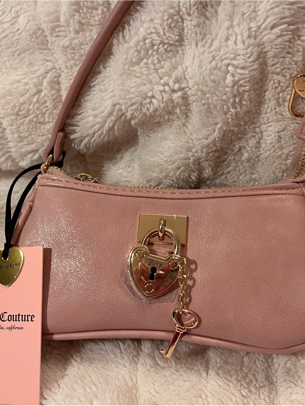 Juicy Couture Blush Pink Heart Padlock Shoulder Bag with Key Charm